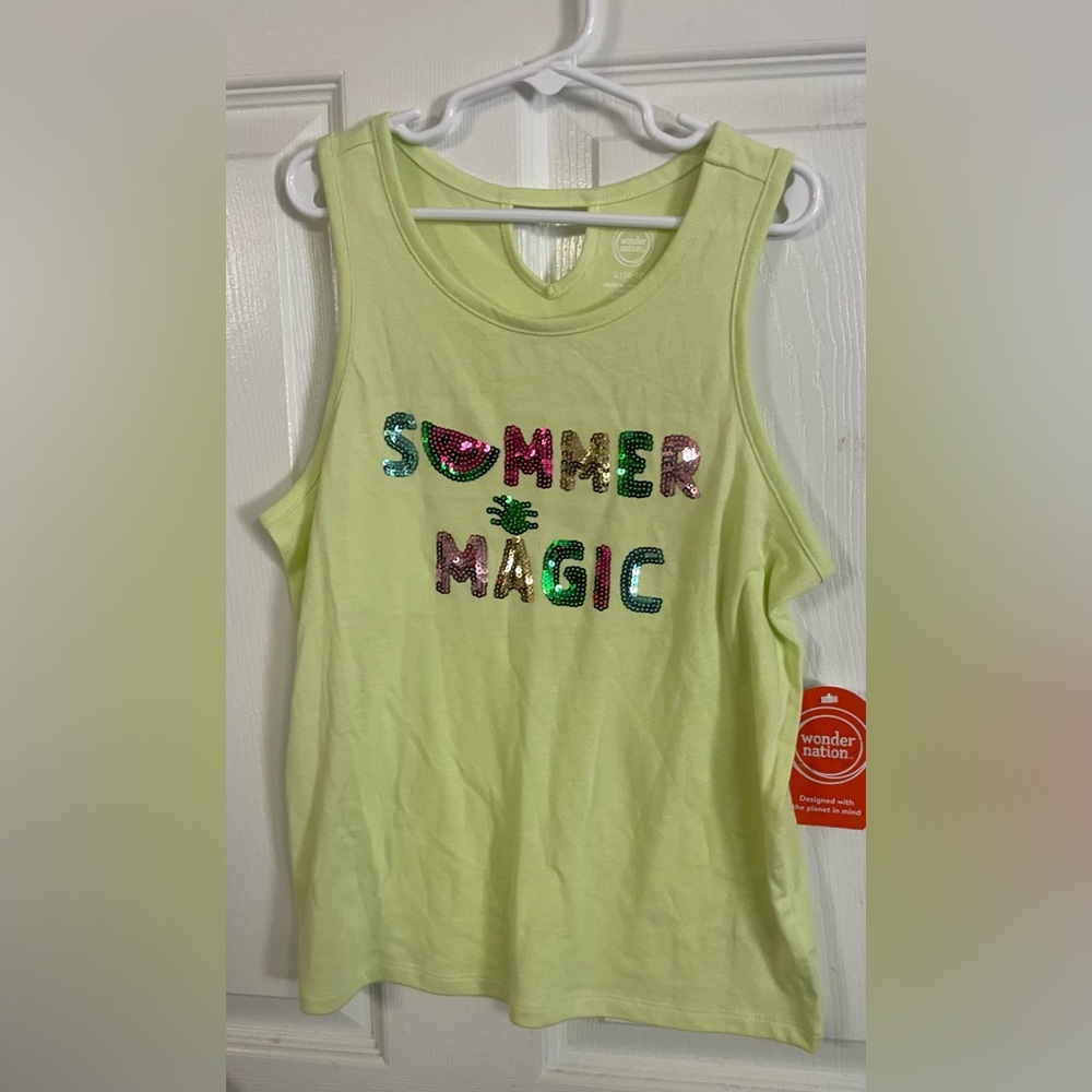 NWT Wonder Nation Summer Magic Sequin Tank Top Girls Size L 10-12 Lime Green
